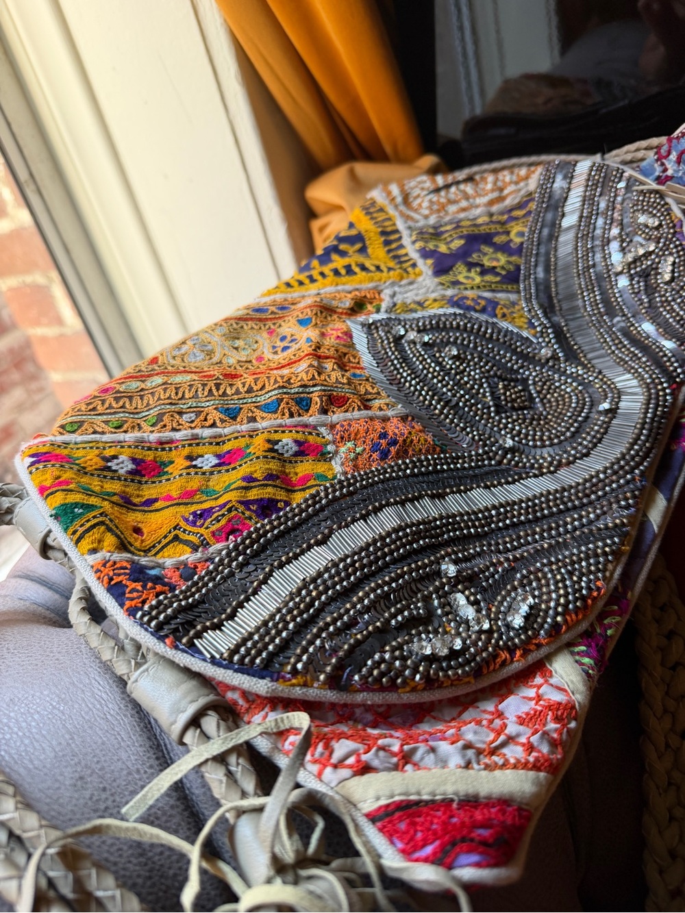 Anthropologie Antik Boho Embroidered Multicolor Crossbody Bag with Beaded Detail - Picture 4 of 7